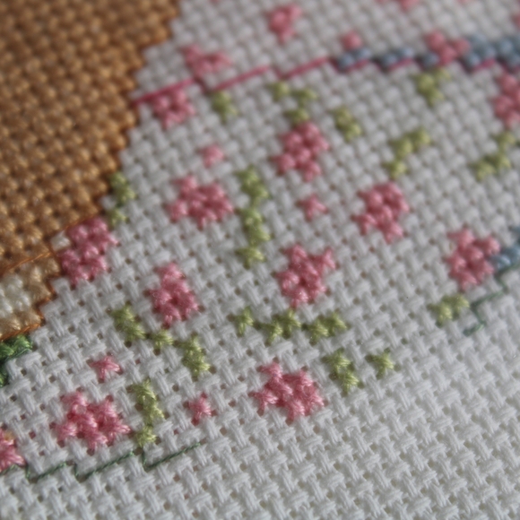 Vintage Spring Floral Cross-Stitch Art in Gold Frame - Picture 5 of 10